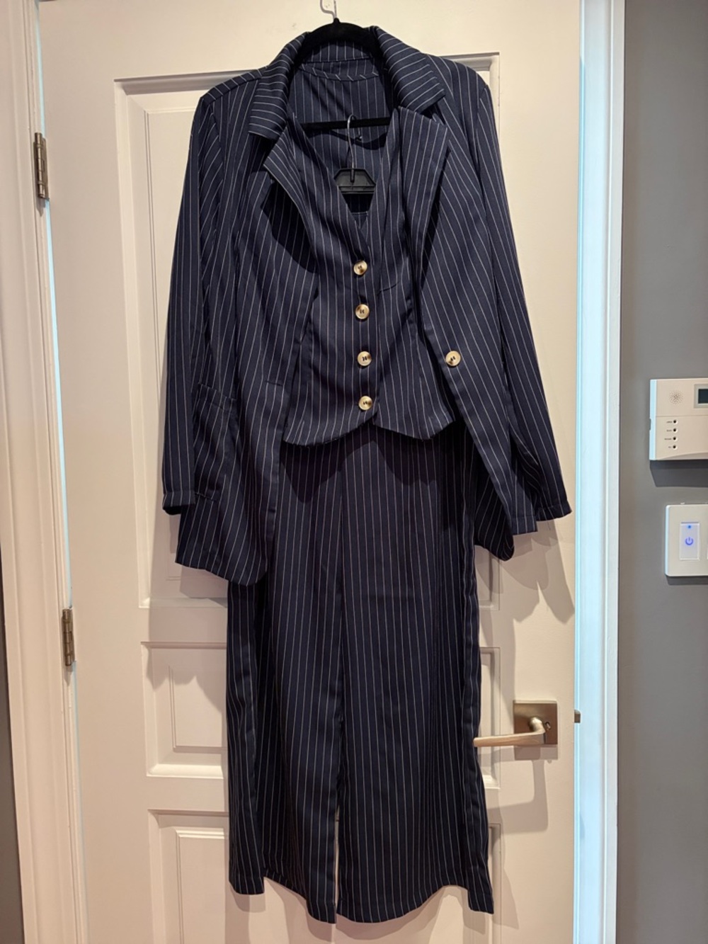 Navy Pinstripe Three-Piece Suit Set
